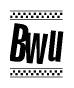 The clipart image displays the text Bwu in a bold, stylized font. It is enclosed in a rectangular border with a checkerboard pattern running below and above the text, similar to a finish line in racing. 