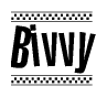 The clipart image displays the text Bivvy in a bold, stylized font. It is enclosed in a rectangular border with a checkerboard pattern running below and above the text, similar to a finish line in racing. 