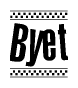 The image contains the text Byet in a bold, stylized font, with a checkered flag pattern bordering the top and bottom of the text.