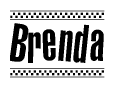 The image contains the text Brenda in a bold, stylized font, with a checkered flag pattern bordering the top and bottom of the text.