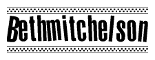 The clipart image displays the text Bethmitchelson in a bold, stylized font. It is enclosed in a rectangular border with a checkerboard pattern running below and above the text, similar to a finish line in racing. 