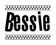 The clipart image displays the text Bessie in a bold, stylized font. It is enclosed in a rectangular border with a checkerboard pattern running below and above the text, similar to a finish line in racing. 