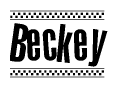 The clipart image displays the text Beckey in a bold, stylized font. It is enclosed in a rectangular border with a checkerboard pattern running below and above the text, similar to a finish line in racing. 