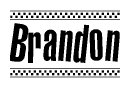 The clipart image displays the text Brandon in a bold, stylized font. It is enclosed in a rectangular border with a checkerboard pattern running below and above the text, similar to a finish line in racing. 