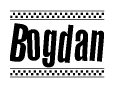 The clipart image displays the text Bogdan in a bold, stylized font. It is enclosed in a rectangular border with a checkerboard pattern running below and above the text, similar to a finish line in racing. 