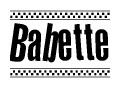 The clipart image displays the text Babette in a bold, stylized font. It is enclosed in a rectangular border with a checkerboard pattern running below and above the text, similar to a finish line in racing. 