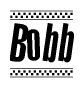 The clipart image displays the text Bobb in a bold, stylized font. It is enclosed in a rectangular border with a checkerboard pattern running below and above the text, similar to a finish line in racing. 