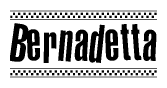 The clipart image displays the text Bernadetta in a bold, stylized font. It is enclosed in a rectangular border with a checkerboard pattern running below and above the text, similar to a finish line in racing. 