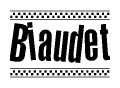 The image contains the text Biaudet in a bold, stylized font, with a checkered flag pattern bordering the top and bottom of the text.
