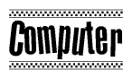 The clipart image displays the text Computer in a bold, stylized font. It is enclosed in a rectangular border with a checkerboard pattern running below and above the text, similar to a finish line in racing. 