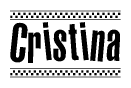 The clipart image displays the text Cristina in a bold, stylized font. It is enclosed in a rectangular border with a checkerboard pattern running below and above the text, similar to a finish line in racing. 