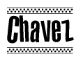 The clipart image displays the text Chavez in a bold, stylized font. It is enclosed in a rectangular border with a checkerboard pattern running below and above the text, similar to a finish line in racing. 