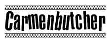 The image contains the text Carmenbutcher in a bold, stylized font, with a checkered flag pattern bordering the top and bottom of the text.