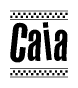The image contains the text Caia in a bold, stylized font, with a checkered flag pattern bordering the top and bottom of the text.