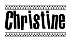 The clipart image displays the text Christine in a bold, stylized font. It is enclosed in a rectangular border with a checkerboard pattern running below and above the text, similar to a finish line in racing. 