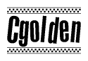 The image contains the text Cgolden in a bold, stylized font, with a checkered flag pattern bordering the top and bottom of the text.