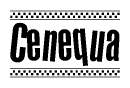 The clipart image displays the text Cenequa in a bold, stylized font. It is enclosed in a rectangular border with a checkerboard pattern running below and above the text, similar to a finish line in racing. 