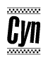 The clipart image displays the text Cyn in a bold, stylized font. It is enclosed in a rectangular border with a checkerboard pattern running below and above the text, similar to a finish line in racing. 