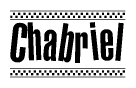 The image contains the text Chabriel in a bold, stylized font, with a checkered flag pattern bordering the top and bottom of the text.