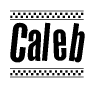 The clipart image displays the text Caleb in a bold, stylized font. It is enclosed in a rectangular border with a checkerboard pattern running below and above the text, similar to a finish line in racing. 