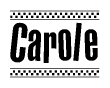 The clipart image displays the text Carole in a bold, stylized font. It is enclosed in a rectangular border with a checkerboard pattern running below and above the text, similar to a finish line in racing. 
