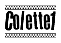 The image contains the text Colette1 in a bold, stylized font, with a checkered flag pattern bordering the top and bottom of the text.