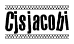 The clipart image displays the text Cjsjacobi in a bold, stylized font. It is enclosed in a rectangular border with a checkerboard pattern running below and above the text, similar to a finish line in racing. 