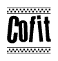 The clipart image displays the text Cofit in a bold, stylized font. It is enclosed in a rectangular border with a checkerboard pattern running below and above the text, similar to a finish line in racing. 