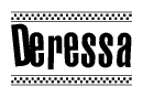 The clipart image displays the text Deressa in a bold, stylized font. It is enclosed in a rectangular border with a checkerboard pattern running below and above the text, similar to a finish line in racing. 