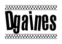 The clipart image displays the text Dgaines in a bold, stylized font. It is enclosed in a rectangular border with a checkerboard pattern running below and above the text, similar to a finish line in racing. 