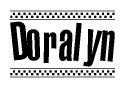The image contains the text Doralyn in a bold, stylized font, with a checkered flag pattern bordering the top and bottom of the text.