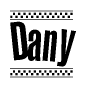 The clipart image displays the text Dany in a bold, stylized font. It is enclosed in a rectangular border with a checkerboard pattern running below and above the text, similar to a finish line in racing. 