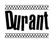 The clipart image displays the text Durant in a bold, stylized font. It is enclosed in a rectangular border with a checkerboard pattern running below and above the text, similar to a finish line in racing. 