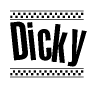 The image contains the text Dicky in a bold, stylized font, with a checkered flag pattern bordering the top and bottom of the text.
