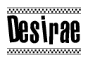The clipart image displays the text Desirae in a bold, stylized font. It is enclosed in a rectangular border with a checkerboard pattern running below and above the text, similar to a finish line in racing. 