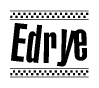 The clipart image displays the text Edrye in a bold, stylized font. It is enclosed in a rectangular border with a checkerboard pattern running below and above the text, similar to a finish line in racing. 