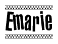 The image contains the text Emarie in a bold, stylized font, with a checkered flag pattern bordering the top and bottom of the text.