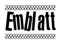 The image contains the text Emblatt in a bold, stylized font, with a checkered flag pattern bordering the top and bottom of the text.