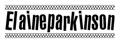 The clipart image displays the text Elaineparkinson in a bold, stylized font. It is enclosed in a rectangular border with a checkerboard pattern running below and above the text, similar to a finish line in racing. 