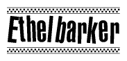 The image contains the text Ethelbarker in a bold, stylized font, with a checkered flag pattern bordering the top and bottom of the text.