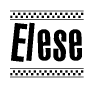 The image contains the text Elese in a bold, stylized font, with a checkered flag pattern bordering the top and bottom of the text.