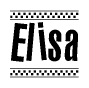 The image contains the text Elisa in a bold, stylized font, with a checkered flag pattern bordering the top and bottom of the text.