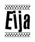 The image contains the text Eija in a bold, stylized font, with a checkered flag pattern bordering the top and bottom of the text.