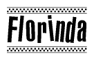 The clipart image displays the text Florinda in a bold, stylized font. It is enclosed in a rectangular border with a checkerboard pattern running below and above the text, similar to a finish line in racing. 