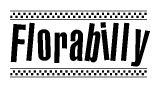 The clipart image displays the text Florabilly in a bold, stylized font. It is enclosed in a rectangular border with a checkerboard pattern running below and above the text, similar to a finish line in racing. 