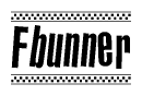 The image contains the text Fbunner in a bold, stylized font, with a checkered flag pattern bordering the top and bottom of the text.