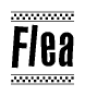 The clipart image displays the text Flea in a bold, stylized font. It is enclosed in a rectangular border with a checkerboard pattern running below and above the text, similar to a finish line in racing. 