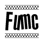 The image contains the text Fumc in a bold, stylized font, with a checkered flag pattern bordering the top and bottom of the text.