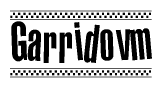 The clipart image displays the text Garridovm in a bold, stylized font. It is enclosed in a rectangular border with a checkerboard pattern running below and above the text, similar to a finish line in racing. 