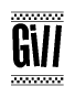 The clipart image displays the text Gill in a bold, stylized font. It is enclosed in a rectangular border with a checkerboard pattern running below and above the text, similar to a finish line in racing. 